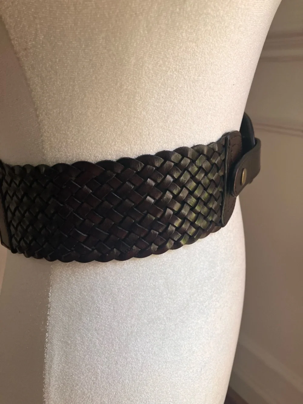 Loft Dark Brown Braided Genuine Leather Wide Stretch Women’s Belt - Size XS/S